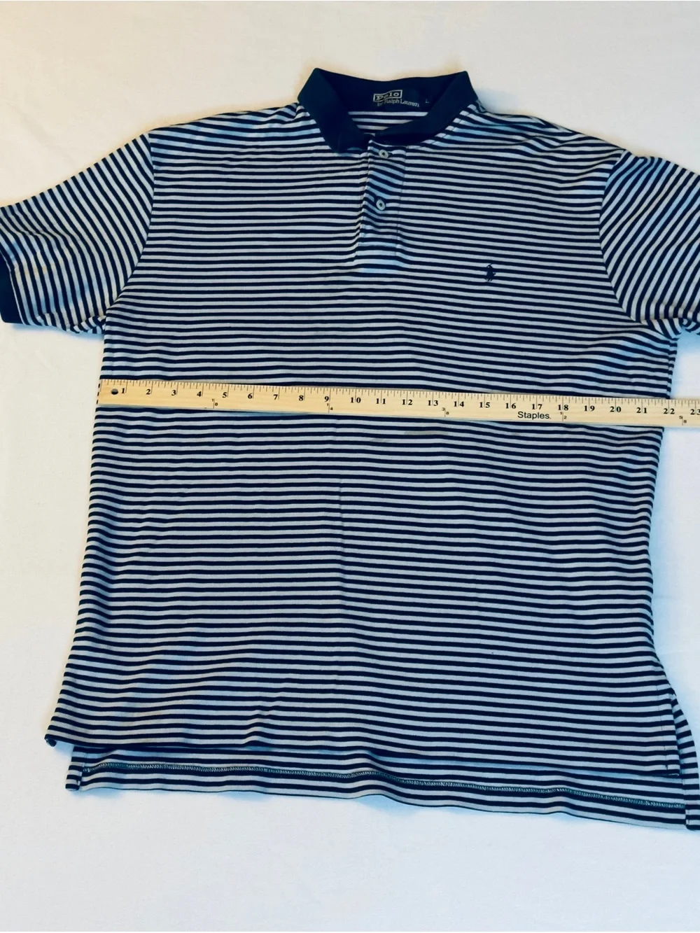 Polo Ralph Lauren Men’s Large Light Blue Navy Striped Polo Shirt Pony Logo